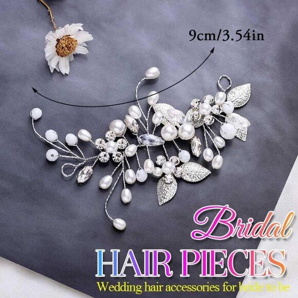 Bride Wedding Hair Vine Pearl Bridal Headpieces Leaf Hair Accessories for Women - Picture 2 of 7